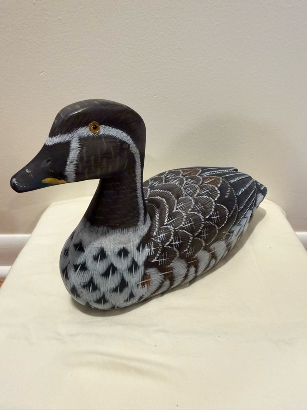 Hard carved wooden duck